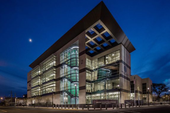 union county courthouse exterior at night